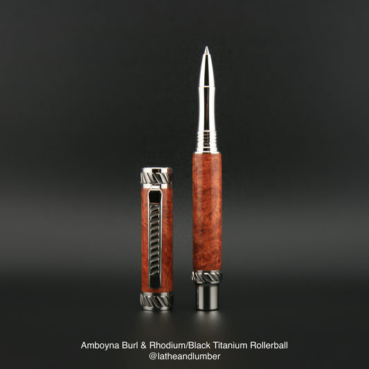 Amboyna Burl & Rhodium/Black Titanium Rollerball